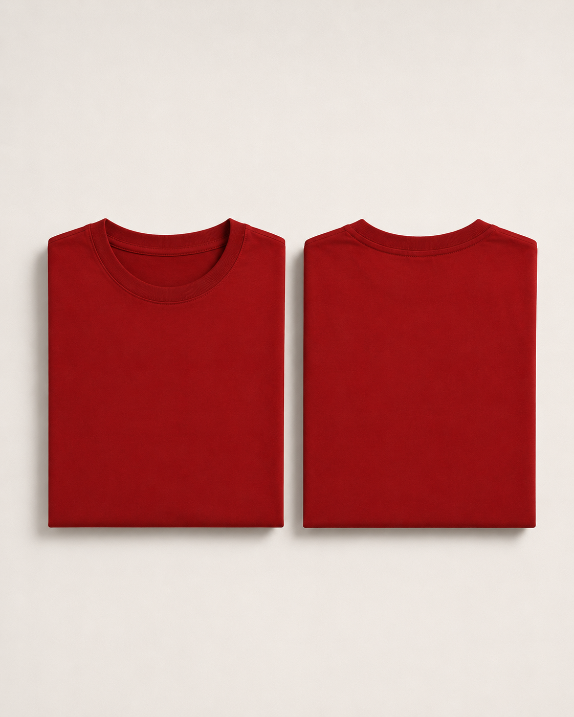 Red Drip Earth stretch t-shirt with STILL FORM silhouette - folded front and back view
