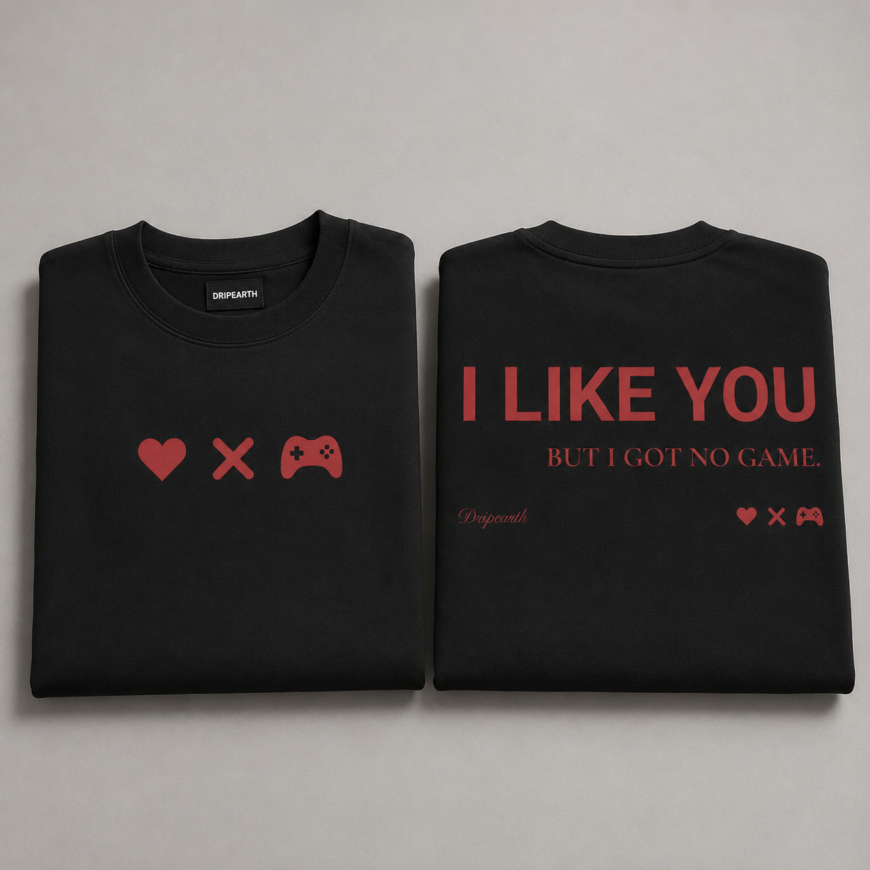 Black Drip Earth oversized heavyweight t-shirt with UNFILTERED NO GAME graphic - folded front and back view