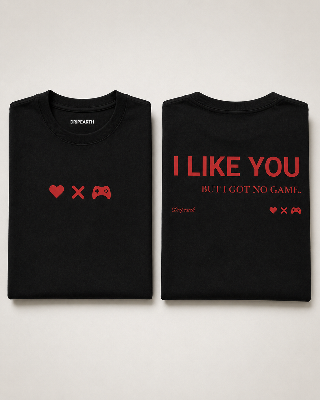 Black Drip Earth premium cotton stretch t-shirt with UNFILTERED NO GAME graphic - folded front and back view