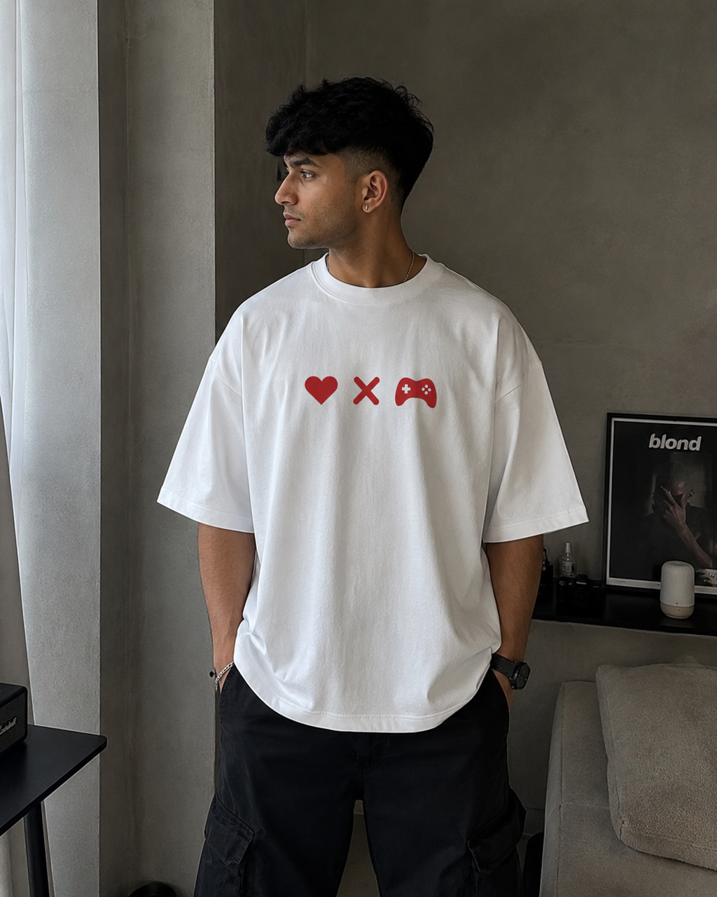 White Drip Earth oversized heavyweight t-shirt - front model view