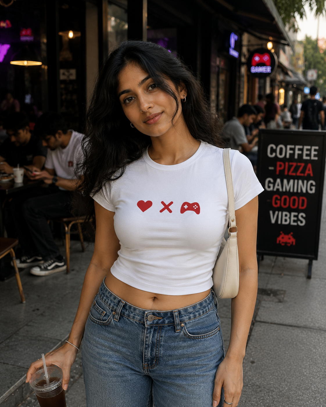 White Drip Earth female baby tee - front model view