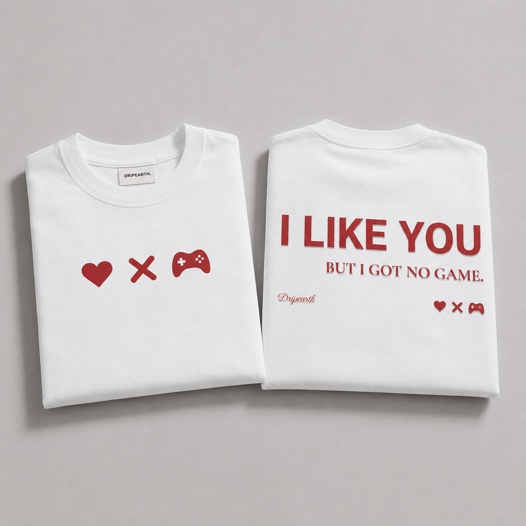 White Drip Earth oversized heavyweight t-shirt with UNFILTERED NO GAME graphic - folded front and back view