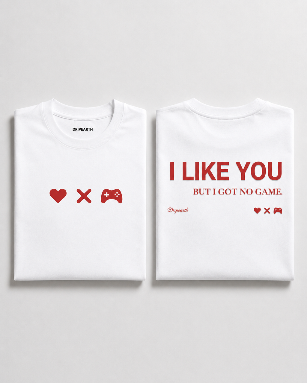 White Drip Earth premium cotton stretch t-shirt with UNFILTERED NO GAME graphic - folded front and back view