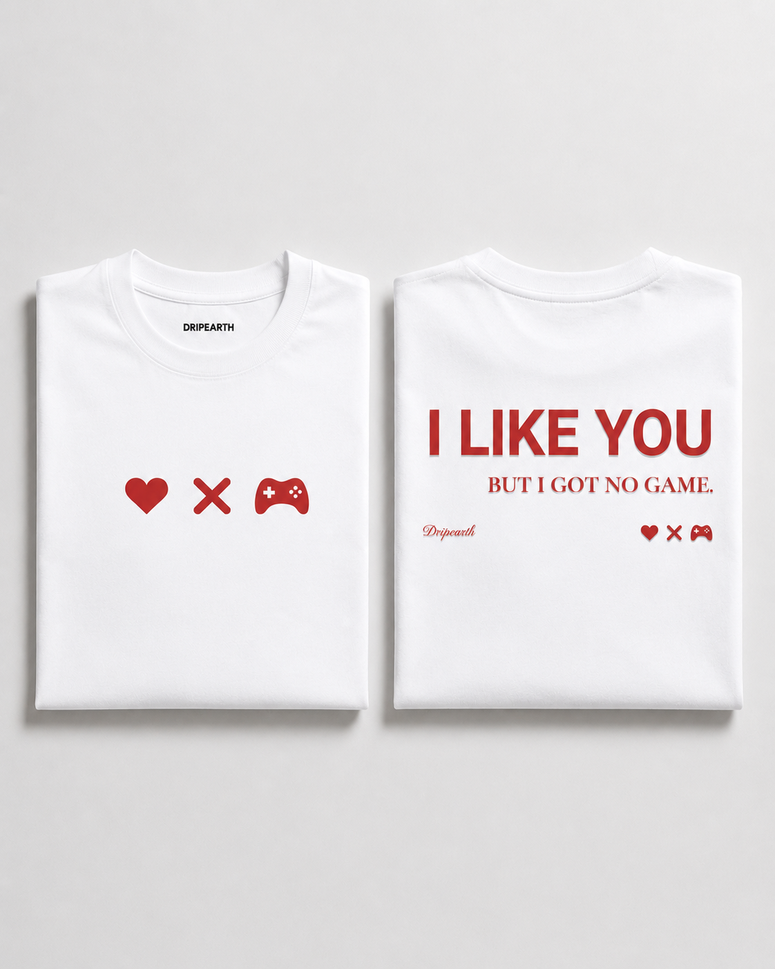 White Drip Earth premium cotton stretch t-shirt with UNFILTERED NO GAME graphic - folded front and back view