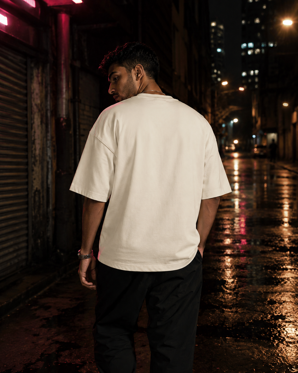 Off-White FK Energy Premium Oversized T-Shirt back view with minimal oversized streetwear silhouette